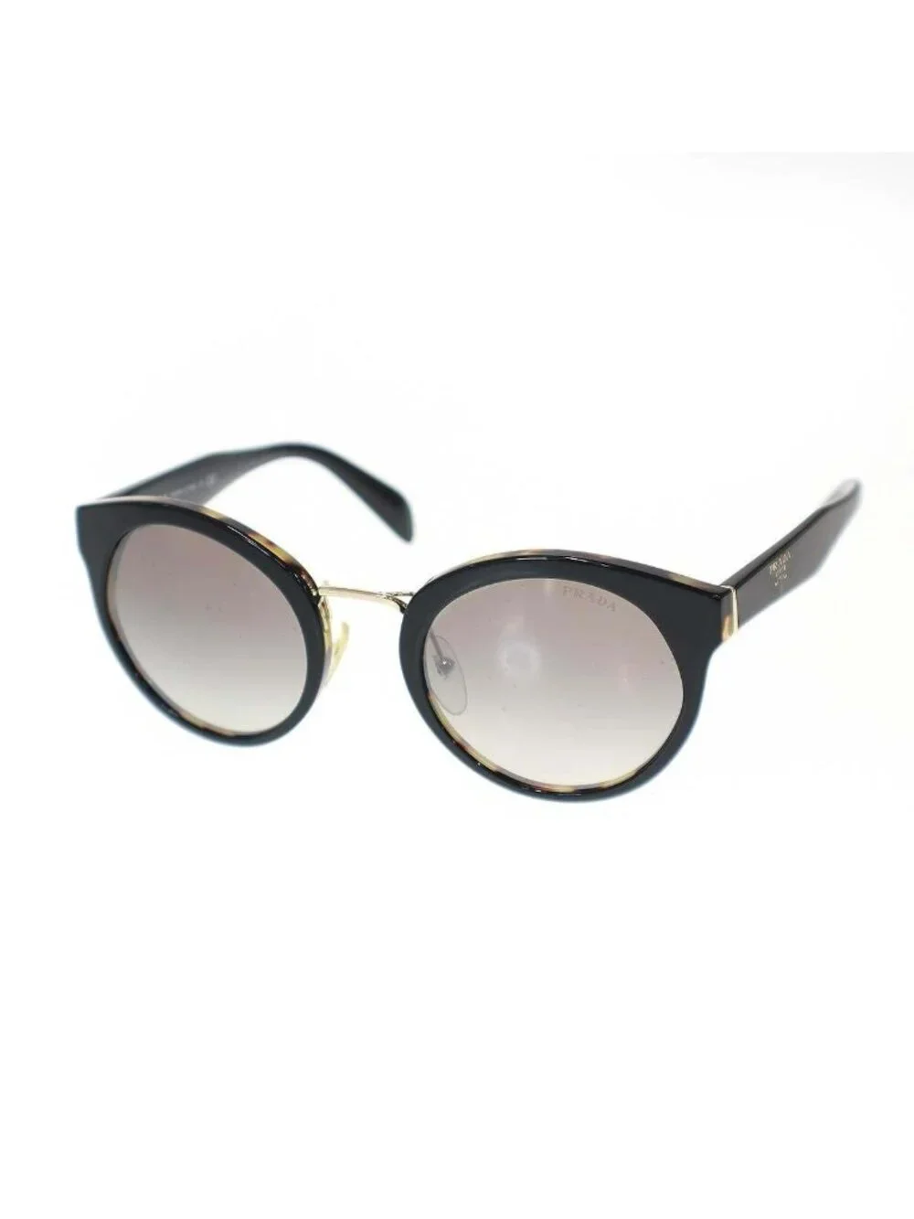Prada Tortoiseshell Pattern Round Sunglasses Black Eyewear